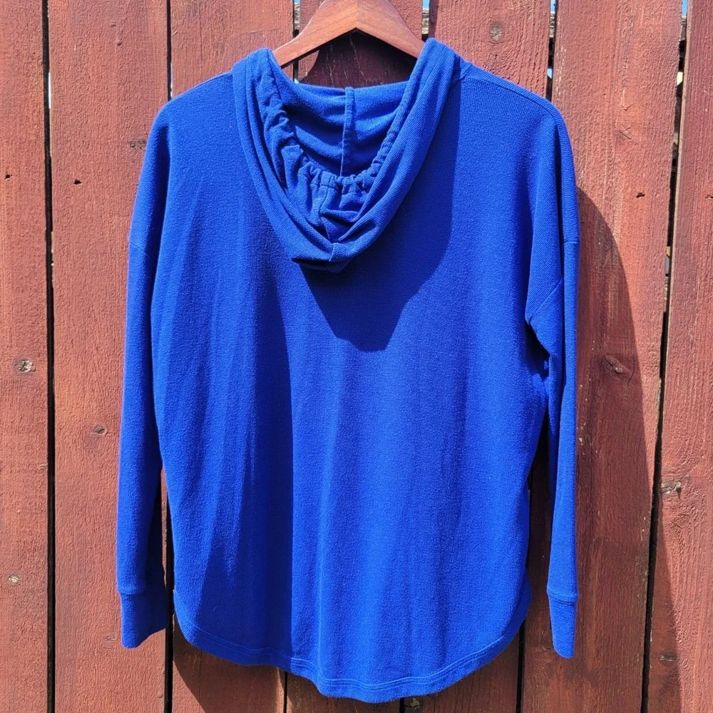Michael Kors Royal Blue Waffle Knit Rhinestone MK Logo Hoodie Sweatshirt L